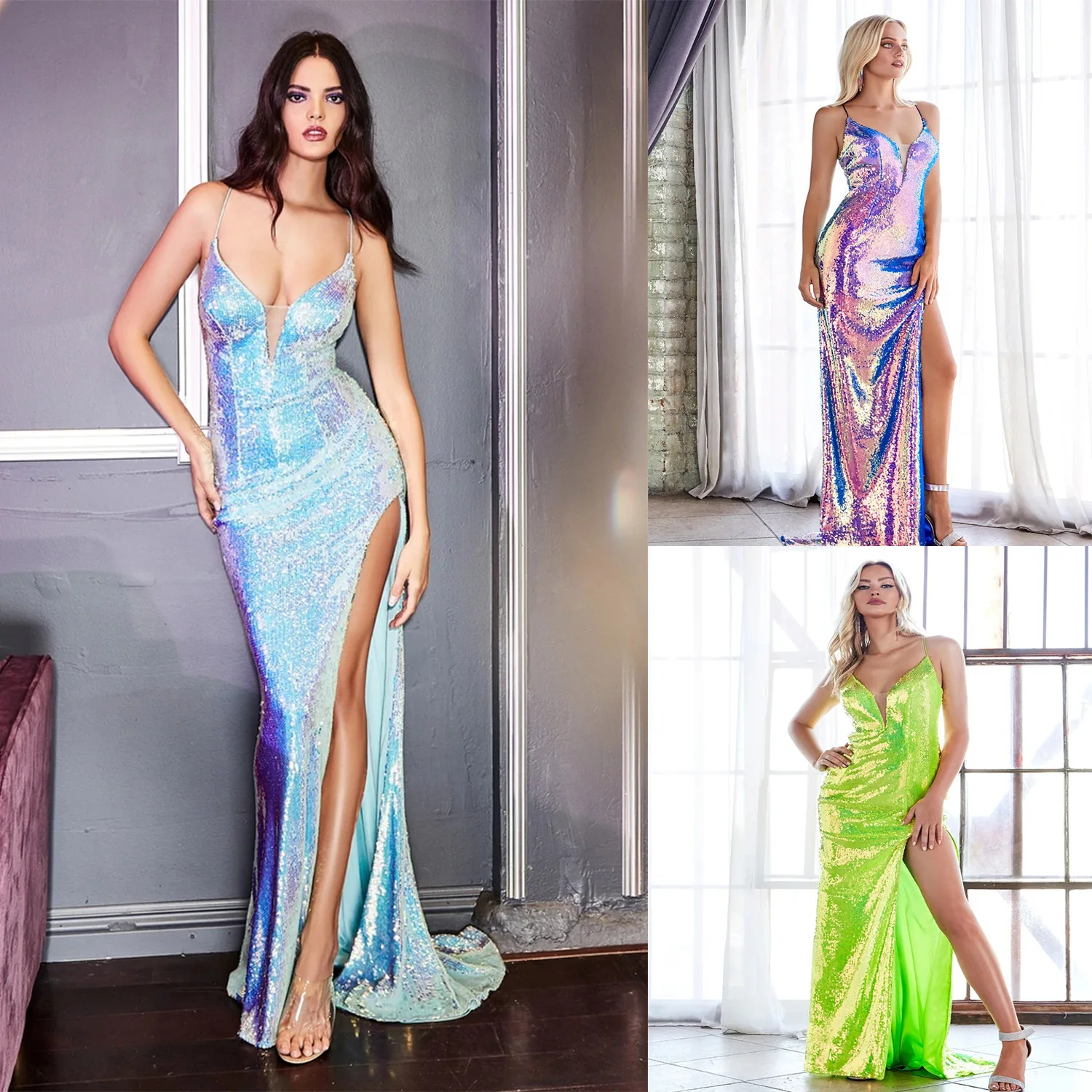 

Платье-макси с блестками и глубоким V-образным вырезом