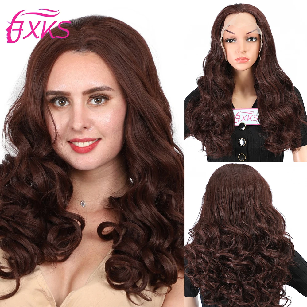 99J Long Wavy Synthetic Lace Front Wigs Blonde Brown Burg Color Synthetic Hair 13x2 Inch Lace Wigs Natural Hairline For Women