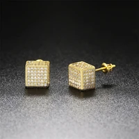 ailodo hiphop cubic zirconia square stud earrings for women men punk gold silver color party wedding earrings fashion jewelry