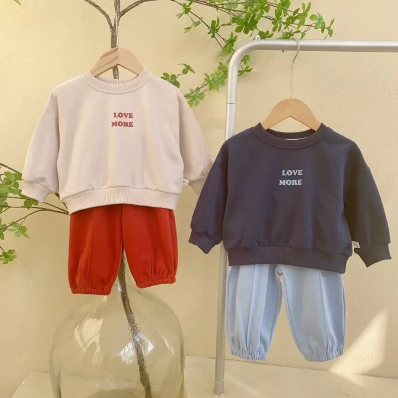 

5093D Korean Children's Clothing Set Spring 2023 New Boy's Suit Korean Simple Girl's Suit Sweater+Pant Two-piece Suit