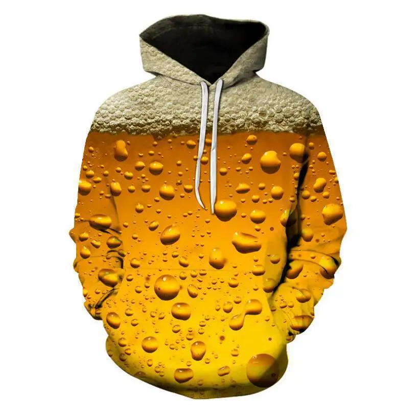 

Men's Fashion 3D Beer Printed Hoodie Novelty Sanitary Clothes Hooded Sweatshirt Yellow Autumn/Winter Long Sleeve Pullover Tops