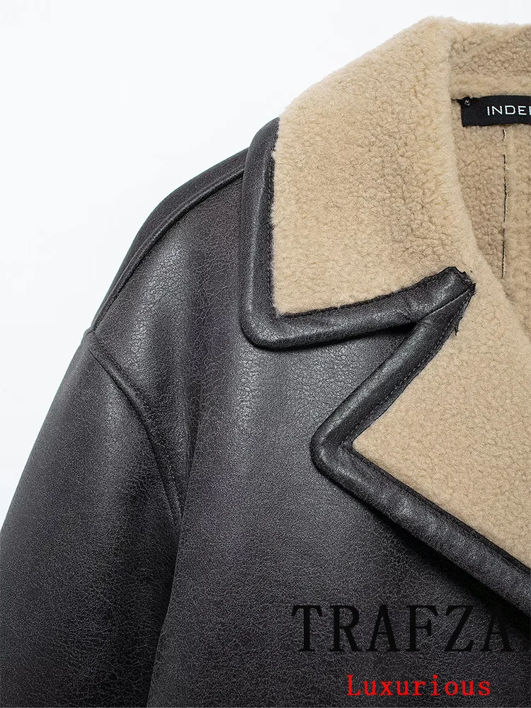 TRAFZA винтажные повседневные шикарные женские куртки с карманами двубортное