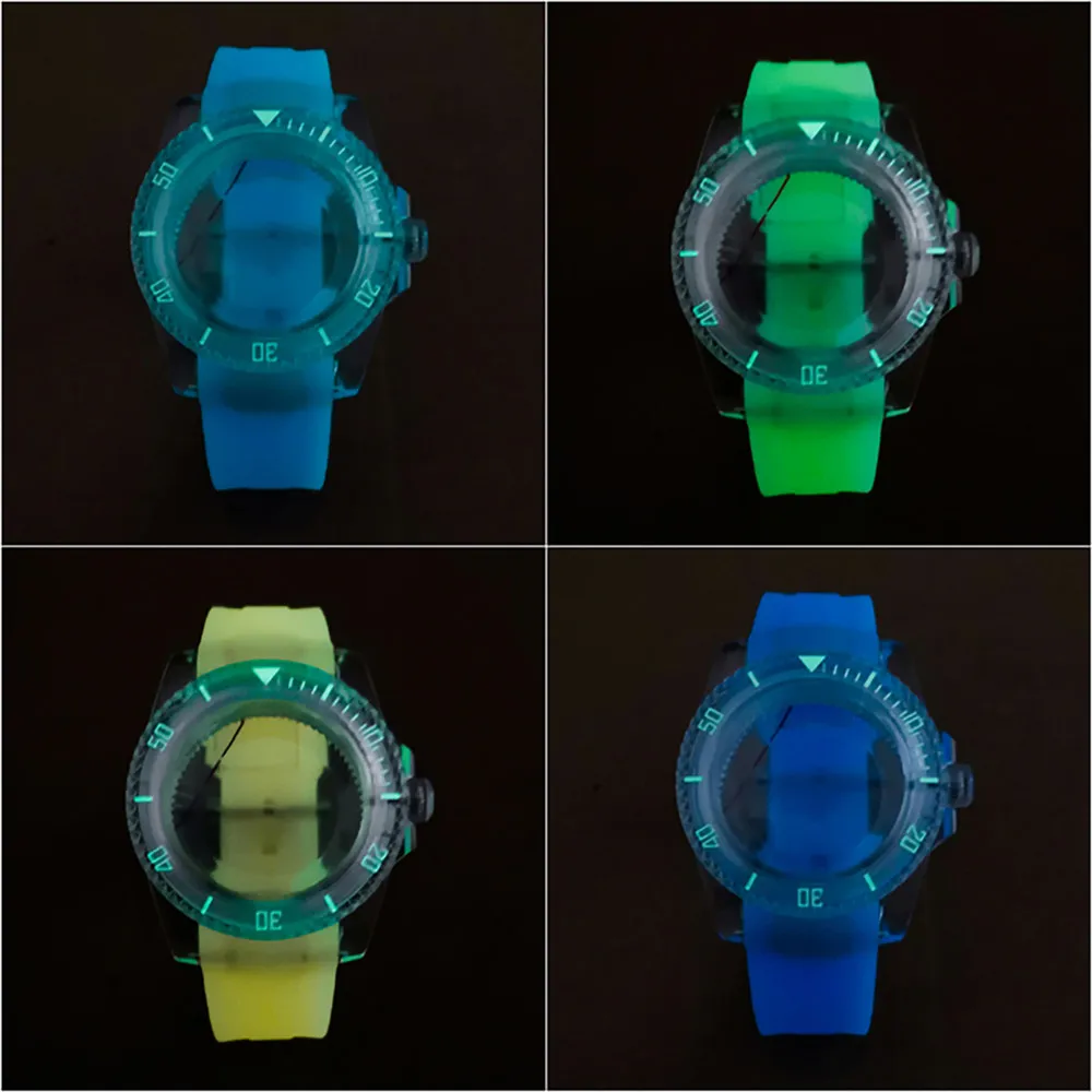 

40MM Watch Case + Watch Strap Plastic Transparent Watch Case Rubber Strap Acrylic Watch Cover for NH35/36/4R Movement