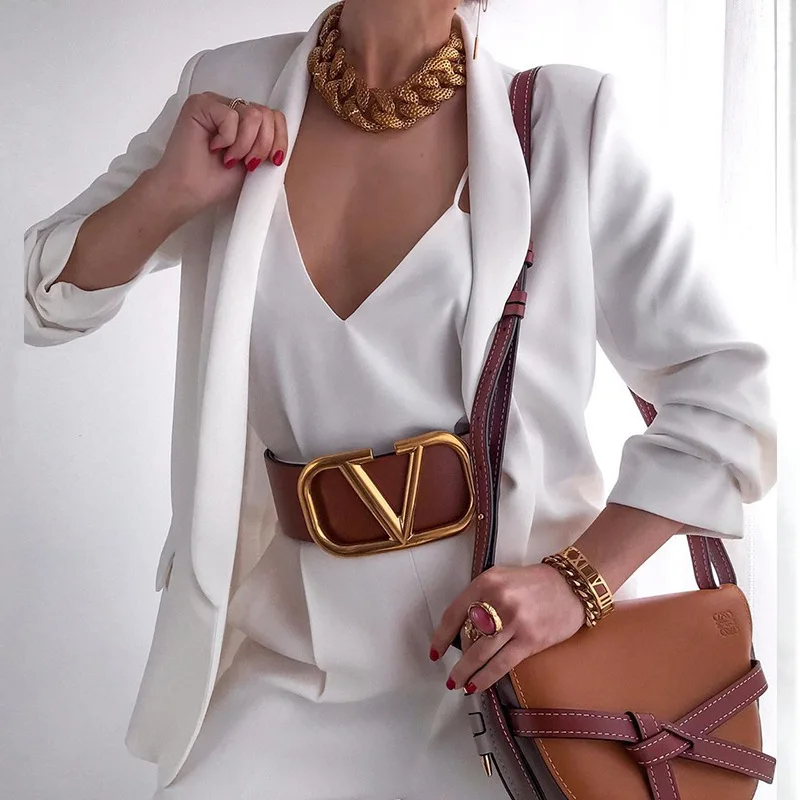 Deep V Neck Casual Office Blazer 2021 Women Solid Colors Buttonless Blazer Bussiness All-Match Formal Clothing Work Wear Simple