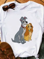t shirt women disney summer lady and the tramp dog print graphic white trendy comfy t shirt casual all match modern short sleeve