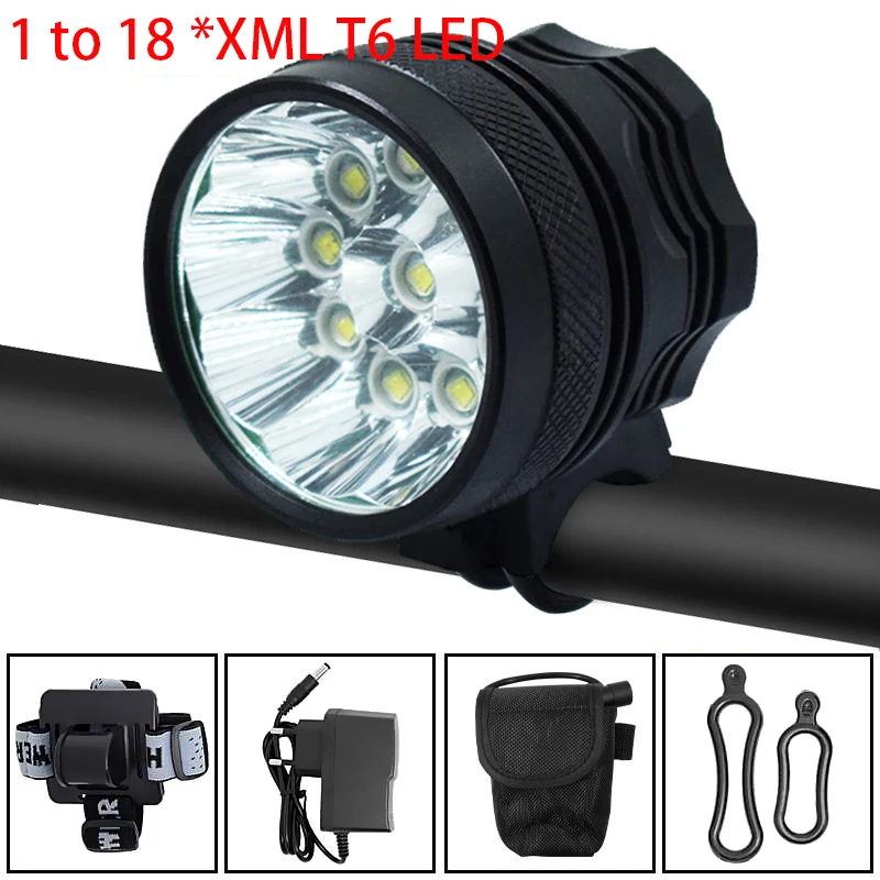 

Bike Light Rainproof 1 to 18*T6 LED Bicycle Light Super Bright Headlight Rechargeable 18650 Battery Pack Cycling Front Light