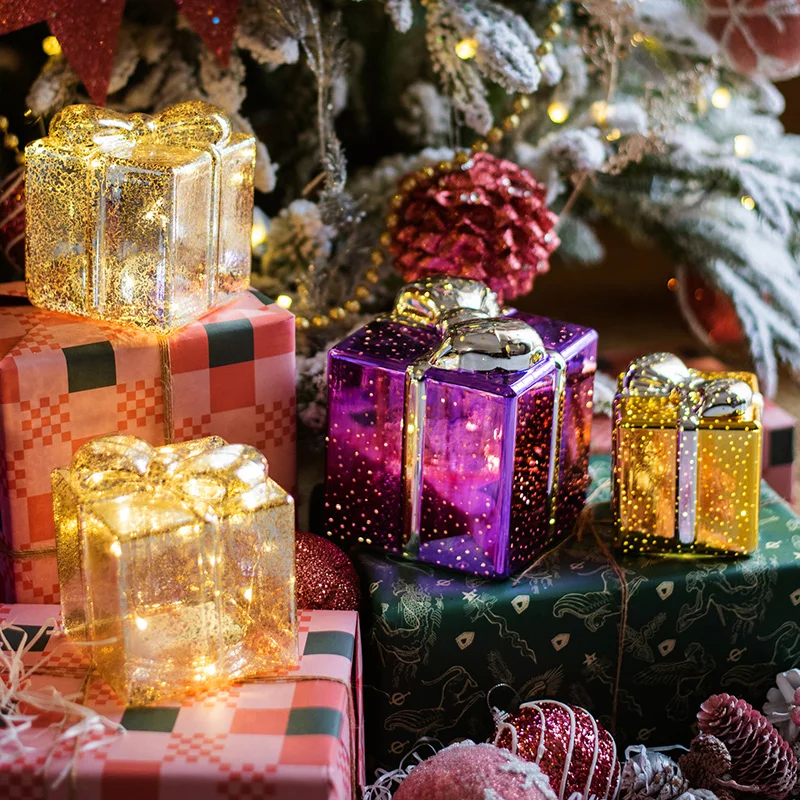 

Bright Fake Decorative Christmas Gift Box Christmas Window Deco For House Interior Xmas Tree Ornaments New Year Novelty 2023Noel