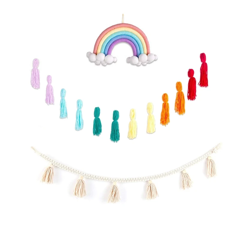 

Macrame Woven Tassel Garland Basket Decorative Wall Hangings Wall Pediments For Boho Home Decor,Nursery Room(3 Pack)