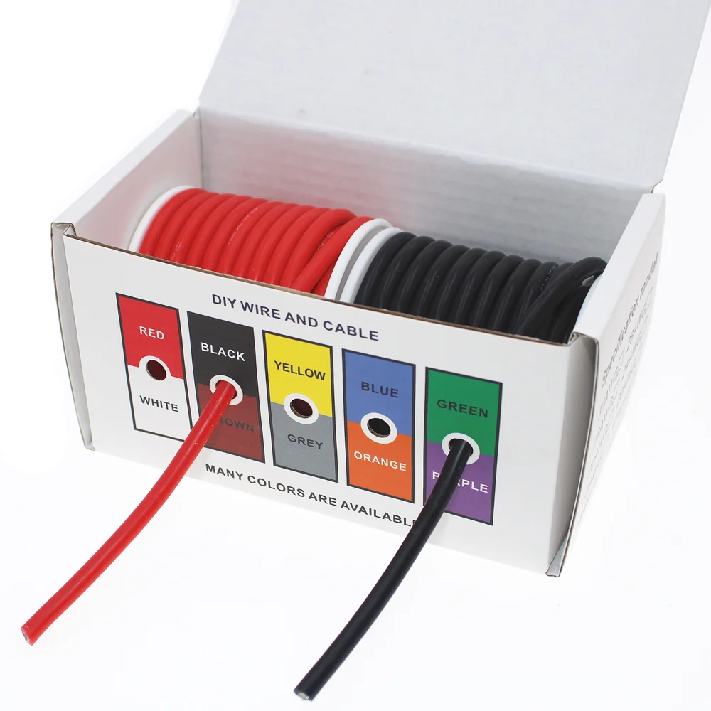 Cabo de Fio de Silicone Macio Resistente ao Calor Fio de Cobre Estanhado Elétrico de Silicone Flexível 30 28 26 24 22 20 18 16 14 12 Awg