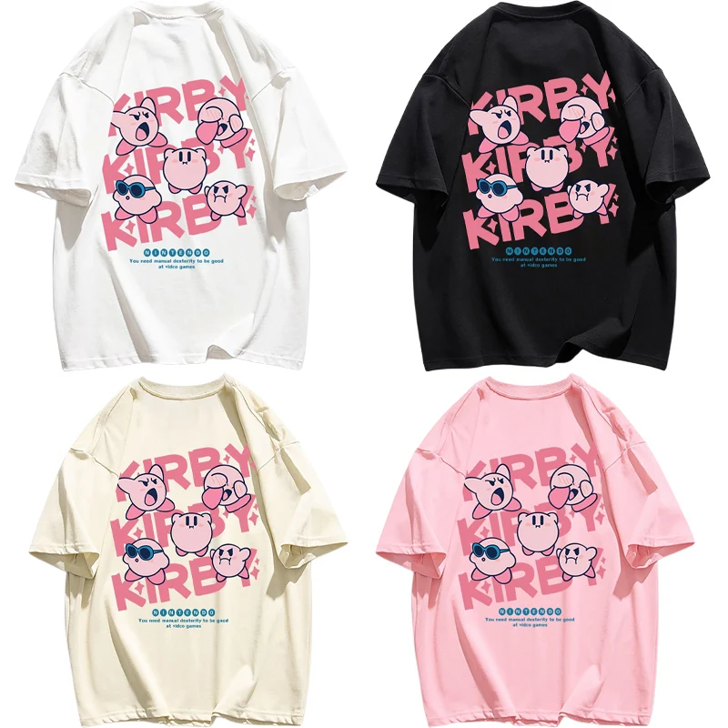 Kirby Large Size Short-sleeved Anime Cute Cartoon T-shirt Kawaii Sweat-absorbing Breathable Casual All-match Summer New Clothes