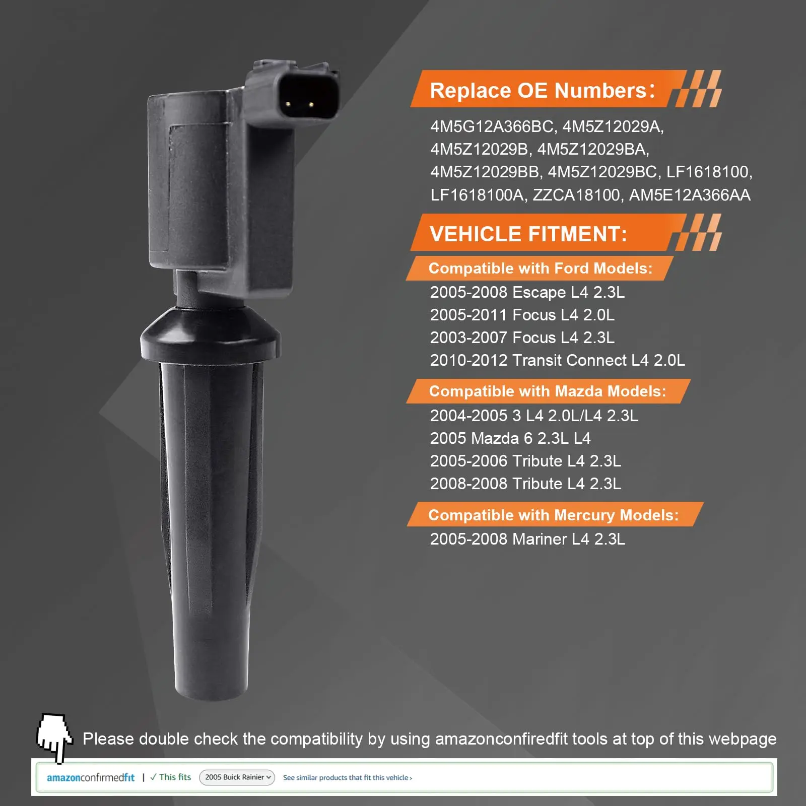 Фото Катушка зажигания AM5E12A366AA с 2 контактами для Ford Focus, C-Max, Escape, Fusion, Transit Connect, Mazda 3, 5, 6, Volvo C30, S40, V50 №3
