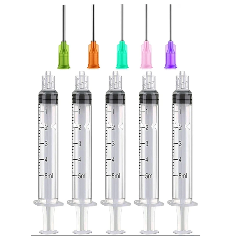 

5pcs 14G 15G 18G 20G 21G For Glue Oil Ink Syringe Crimp Sealed-Blunt Needle Tips 5ml Capacity Transparent Plastic Syringes