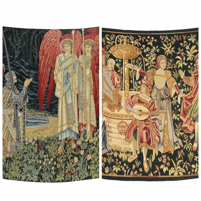 

The Holy Grail Legend Of King Arthur And Quest For Vision Left Medieval Mille Fleurs Style Wall Hanging Tapestry By Ho Me Lili