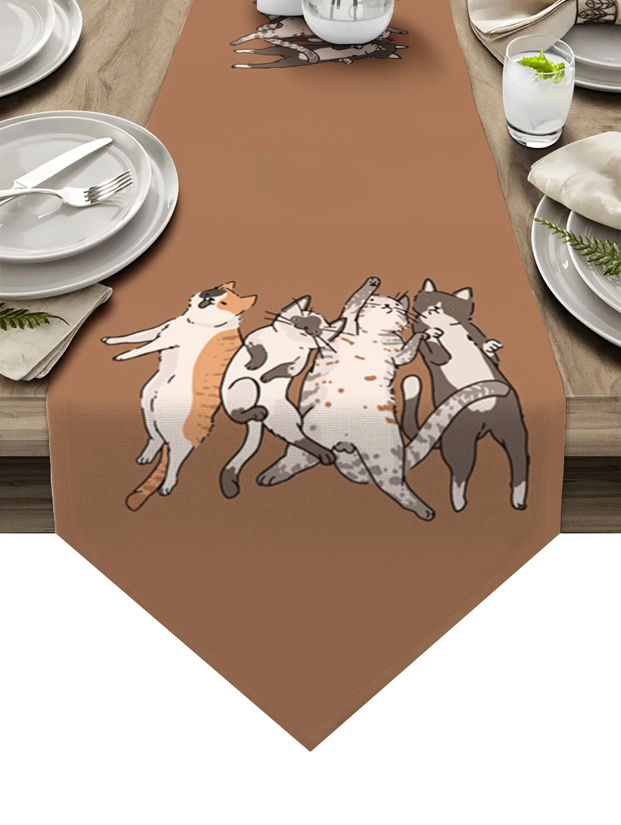 

Настольная дорожка с изображением кошки на коричневом фоне для свадьбы, банкета, домашнего праздника, вечеринки, украшения стола, Настольна...