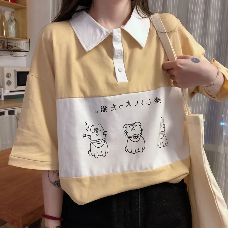 

Japanese Women's T-shirt Kawaii Cartoon Print Girl Summer Short Sleeve T-shirt Loose Female Clothing Fashion Woman Blouses 2022