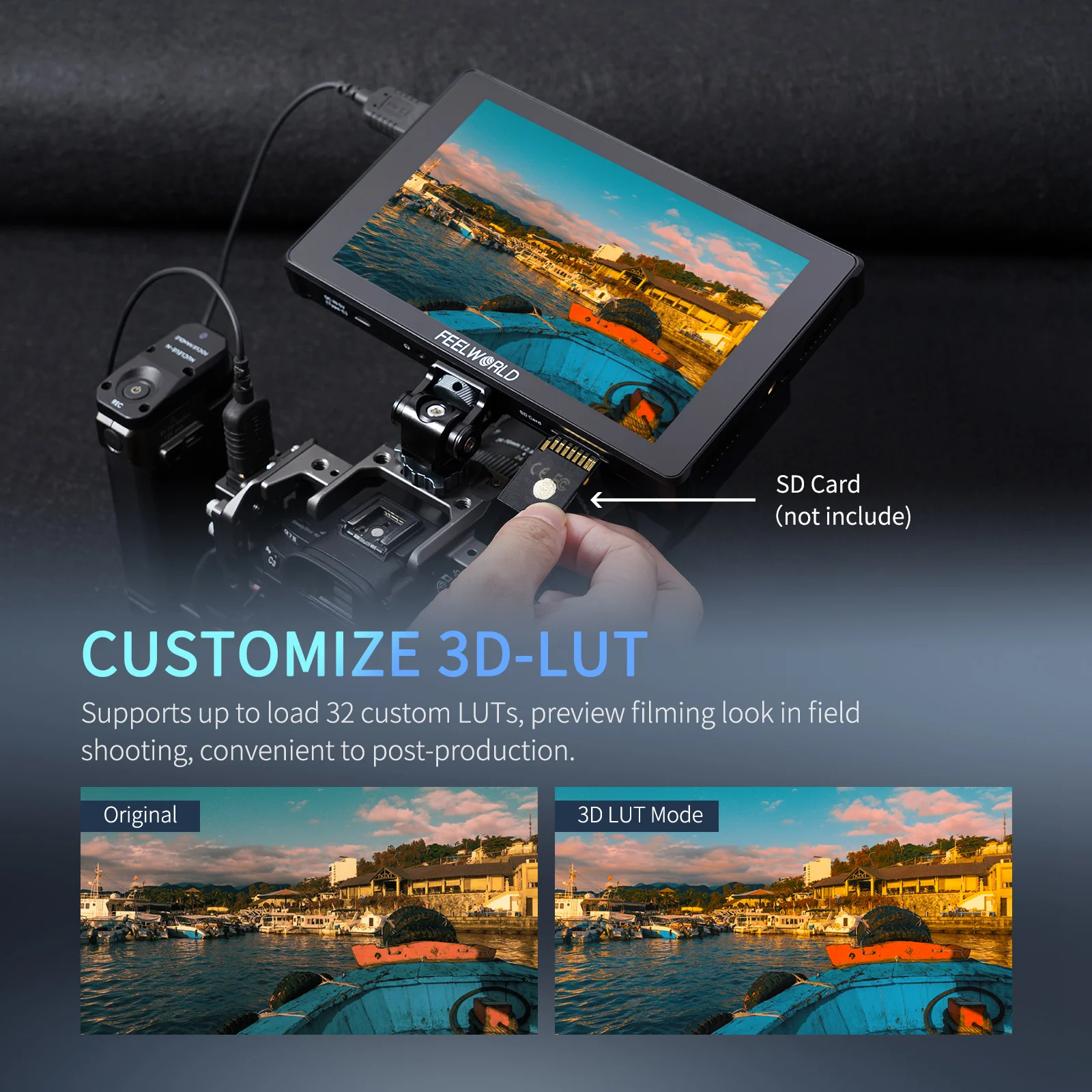 Фото FEELWORLD F7 PLUS 7-дюймовый сенсорный монитор для DSLR-камер с яркостью 1200 нит, HDR, 3D LUT, волнообразным графическим отображением, комплект для установки F970, 4K 60 Гц, HDMI вход/выход №3