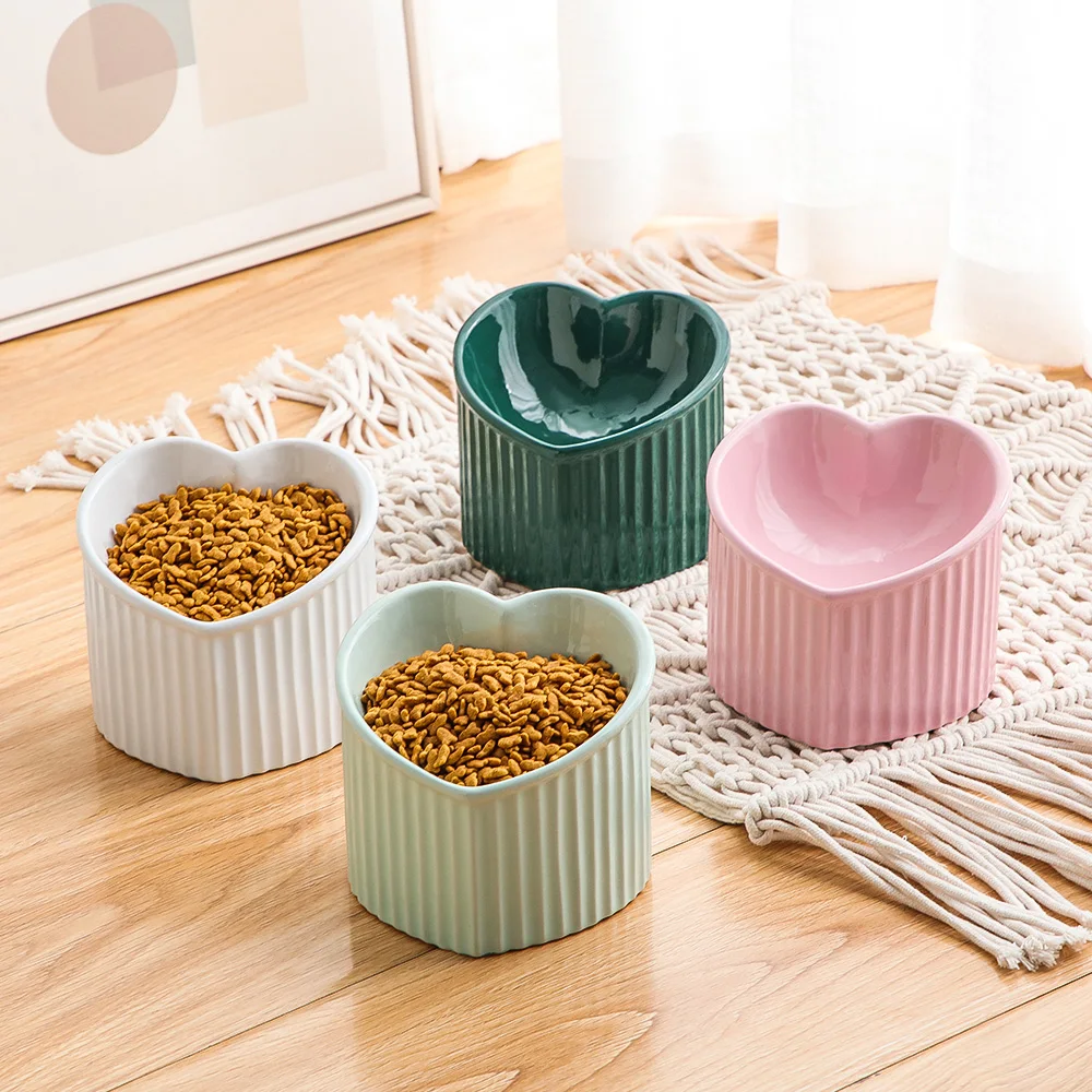 

Pet Supplies Cute Heart-shaped Ceramic Bowl Color-glazed Bowl Cat Bowl Dog Bowl Miter Cat Bowl Ceramic Pet Bowl Pet Food Bowl