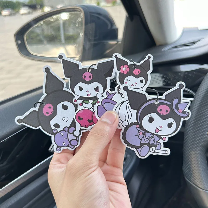 

Автомобильный освежитель воздуха Kawaii Sanrio Hello Kittys Kuromi, симпатичный натуральный аромат, чайная бумага, автомобильное крепление, ванильный аромат
