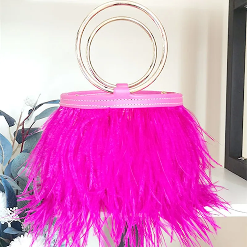 Свадебная сумка сумка-ведро со страусиными перьями для женщин роскошные модные