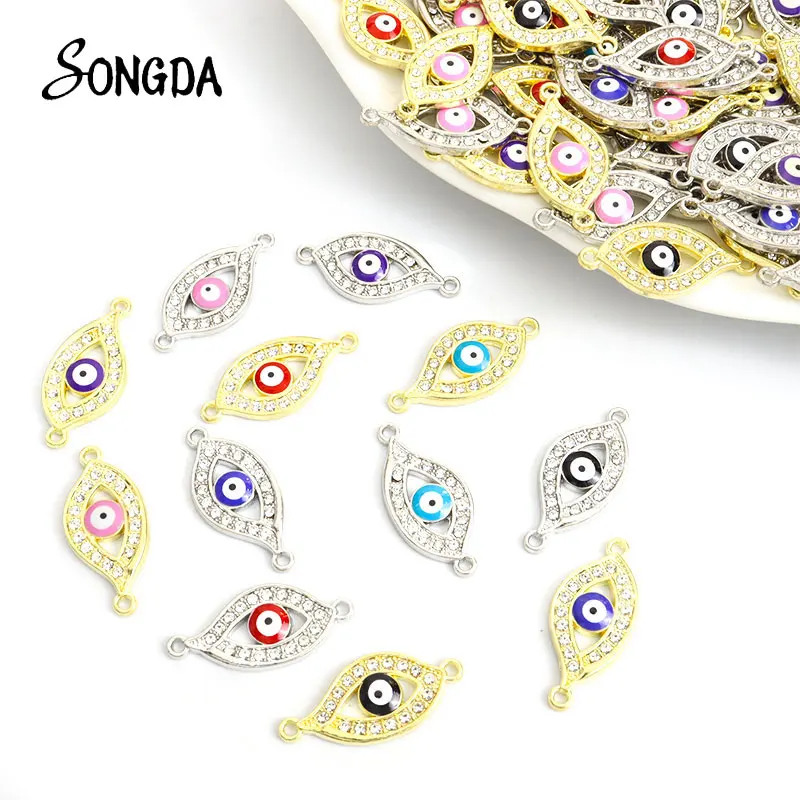 

10pcs Enamel Crystal Lucky Eyes Charm Connecor Dorp Oil Evil Eye Pendant Charms Handmade Alloy Accessories DIY Bracelet Crafts
