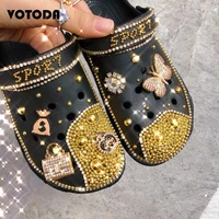 women slides sandal summer handmade punk slippers garden shoes luxury gold rhinestones clogs with charms female casual flip flop