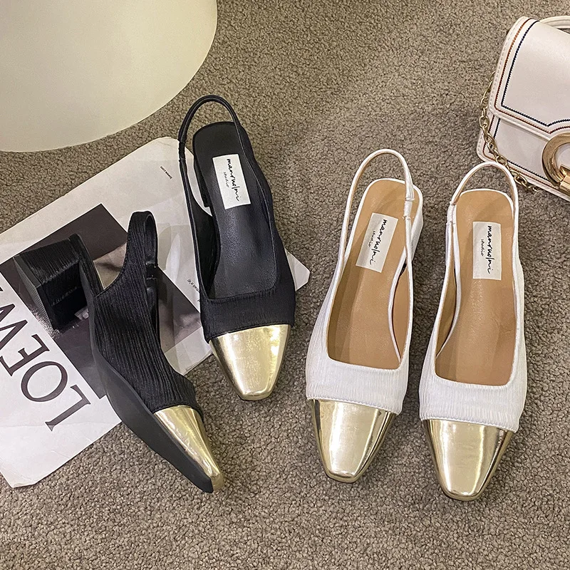 Сандалии Xiaoxiangfeng женские на высоком квадратном каблуке, цветные босоножки с вырезами сзади, французская обувь на толстом каблуке, лето 2023