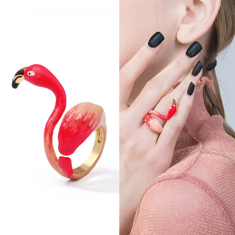 

Красная искусственная для женщин, забавные кольца с птицами, милые Мультяшные украшения, креативные романтические украшения, ювелирные изд...