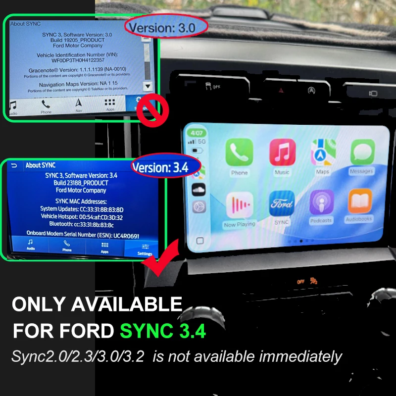 Фото Беспроводной USB-хаб Carplay для Ford & Lincoln MKZ F150 Mustang Ranger Transit Bronco Mondeo Kuga Escape C-Max Sync3.4 Android Auto №2