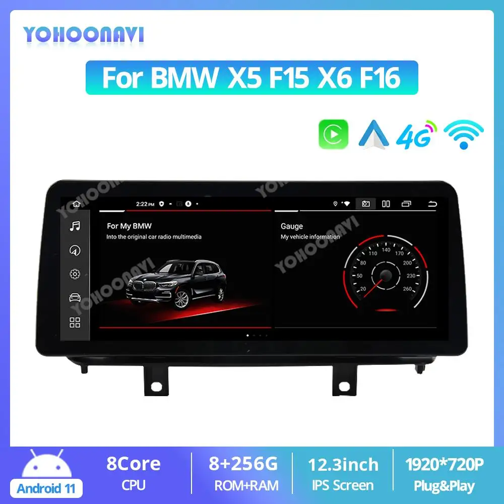 

YOHOONAVI 12.3inch Car Radio Multimedia Player For BMW X5 F15 X6 F16 2013-2017 NBT Display Screen Head Unit Carplay Android Auto