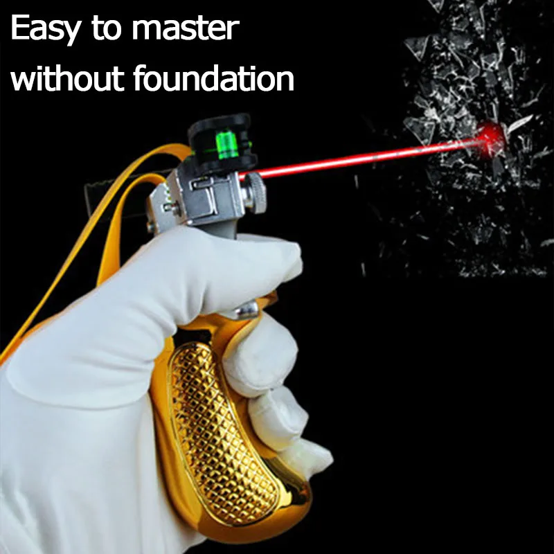 

Professional Portable Laser Aiming Slingshot High Precision Quality Hunting Catapult With Flat Rubber Band Outdoor Shoting Tool