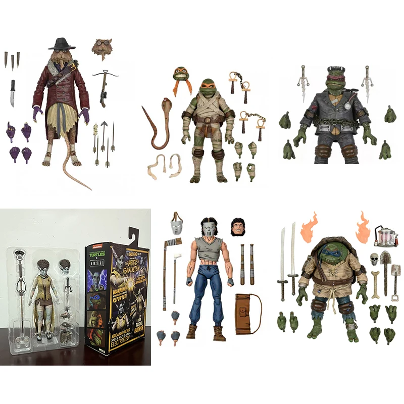 

Original NECA Shredder Casey Jones Leonardo As Hunchback Michelangelo Mummy Raphael Frankenstein April O Neil Action Figure Toys