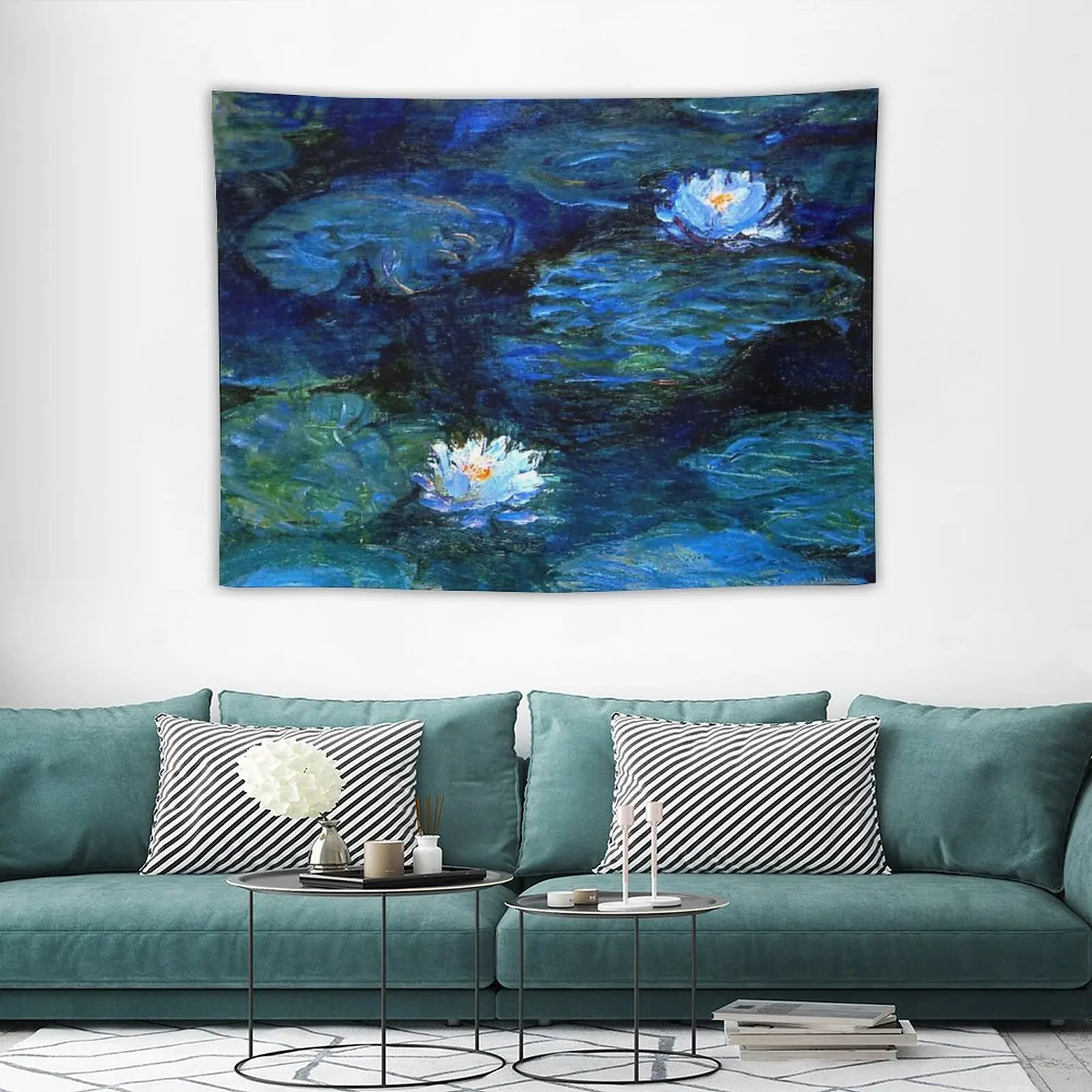 

Water Lilies Deep Blue Tapestry Aesthetic Room Decor Christmas Decoration News Room Decor Egypt Aesthetic Room
