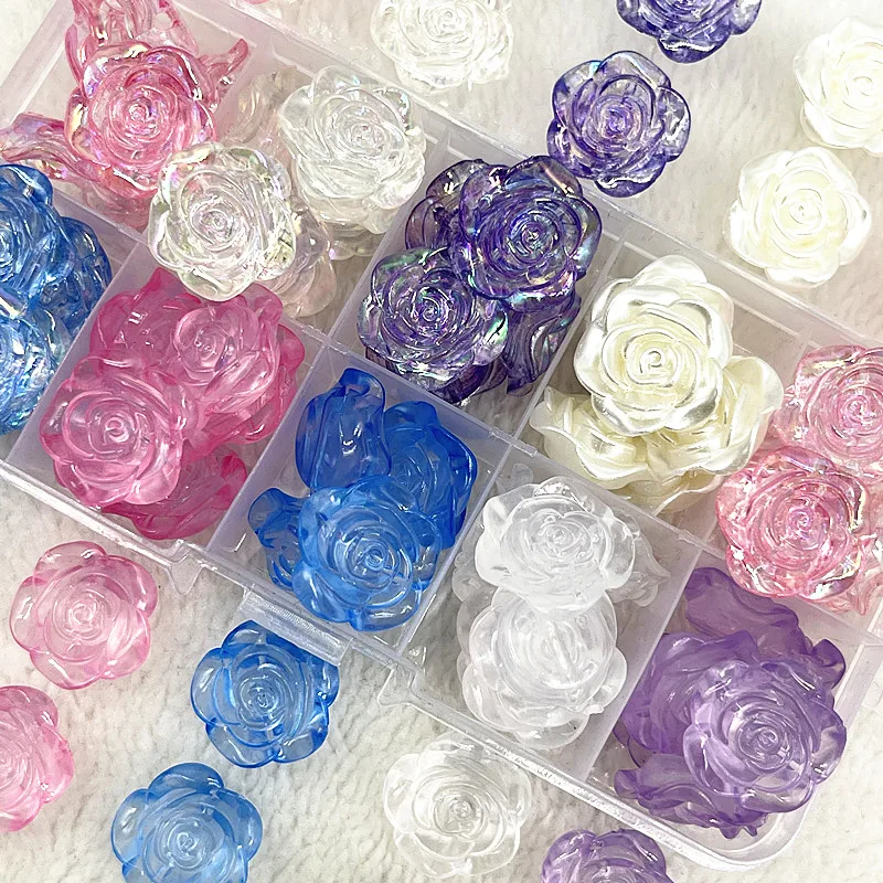 15pcs 20mm Colour Rose Flower Acrylic Loose Spacer Beads for Jewelry Making DIY Bracelet Accessories