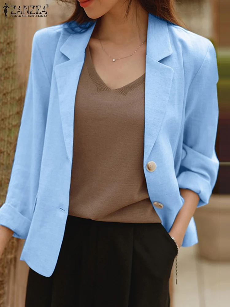 

Elegant Cotton Work OL Blazer Thin Women Blazer Autumn Lapel Full Sleeve Suits 2023 ZANZEA Office Jackets Business Solid Coats