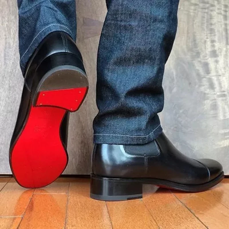 Black Red Business  Pointed Toe Handmade Men Fashion Short Boots Free Shipping Men Boots