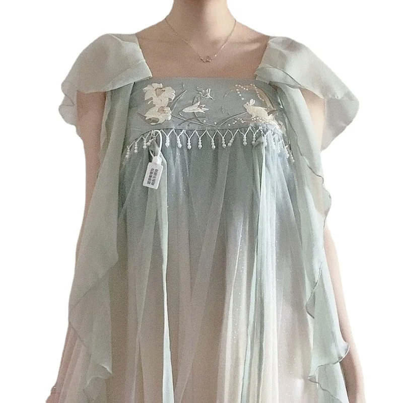 

Women's Summer Chinese Style Embroidery Hanfu Female Student Full Chest Skirt Daily Sweet Girl Dress Princess Fairy Women