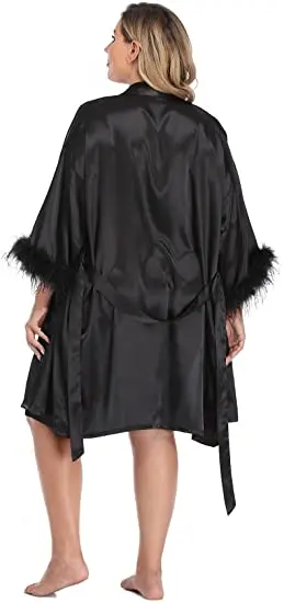 Restve Feathers Women Robes With Sashes White Long Sleeve V Neck Home Robe Sexy Female Satin Bathrobe Solid Winter Casual 2022 |