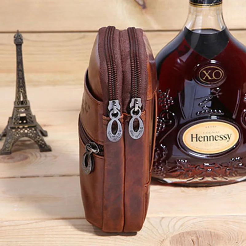 Мужская сумка из натуральной кожи с крючком для мобильного