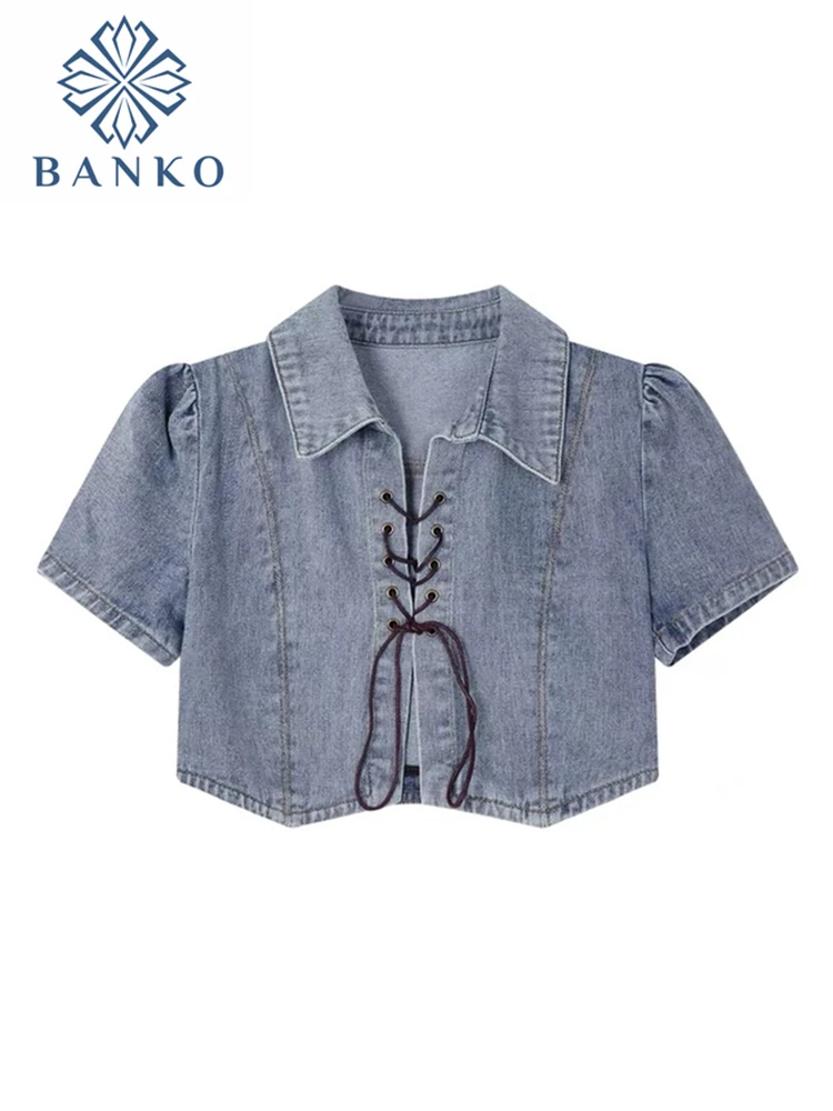 Женские сексуальные синие укороченные топы модные женские джинсовые рубашки с