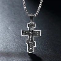 vintage stainless steel jesus cross pendant necklace men biker amulet cross orthodox chain necklace jewelry gift wholesale