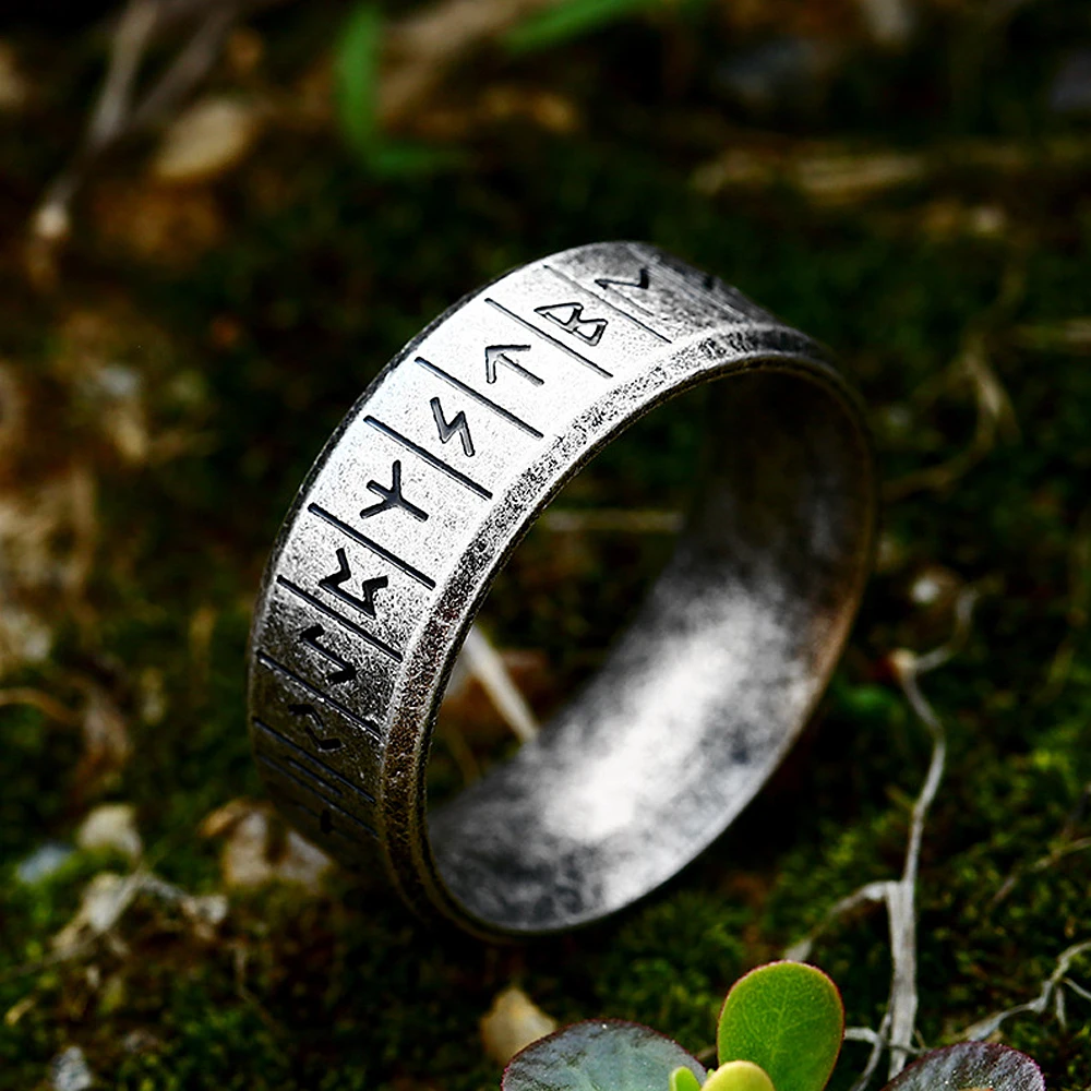 

Vintage Antique Silver Color Viking Rune Ring for Men Women Punk Simple Couple Amulet Rings Stainless Steel Jewelry Wholesale