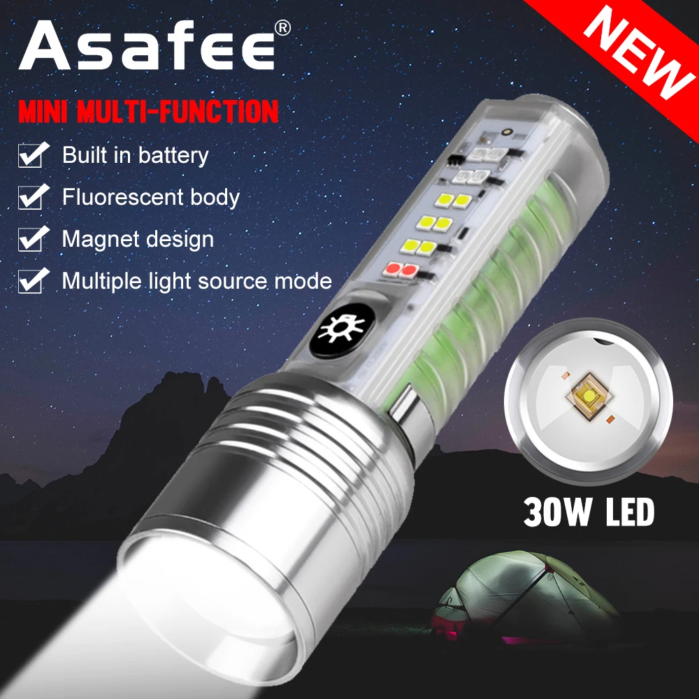 

Asafee S21 Zoom 30W LED Flashlight 600LM High Power TYPE-C Charging Built-in Battery Multi-functional Torch Working Light