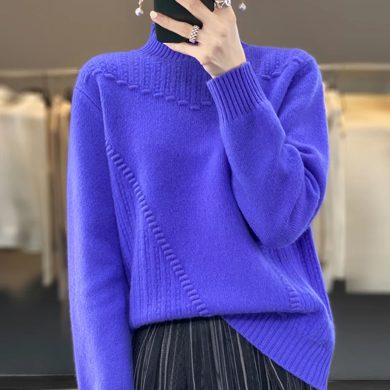 2023 Winter New Thickened Warm Oversized Elegant Women's 100% Merino Wool Sweater Soft Skin-friendly Pullover Free Of Freight