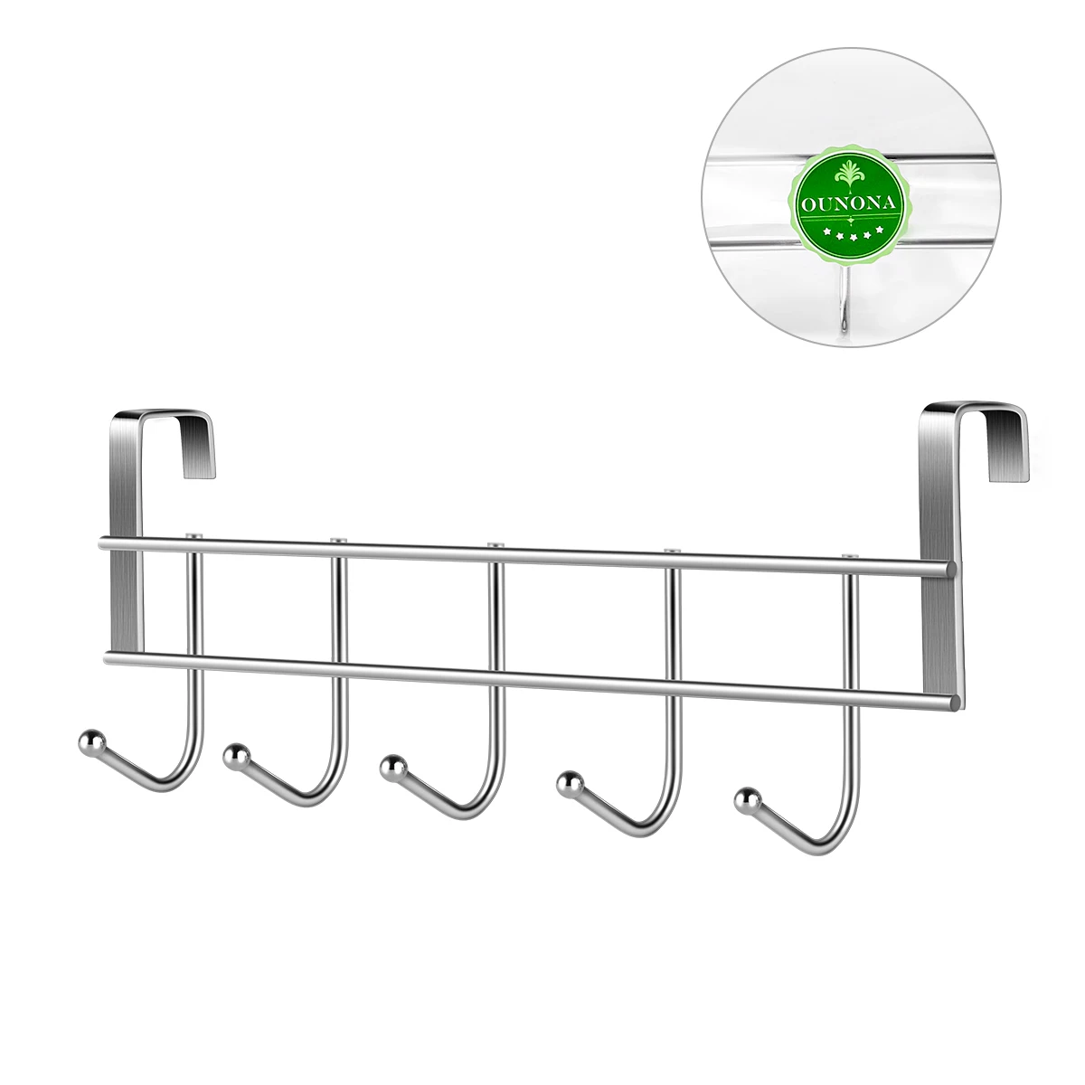 

OUNONA Stainless Steel Towel Door Hooks Wall Mounted Bath Towel Hook Hanger with 5 Hooks