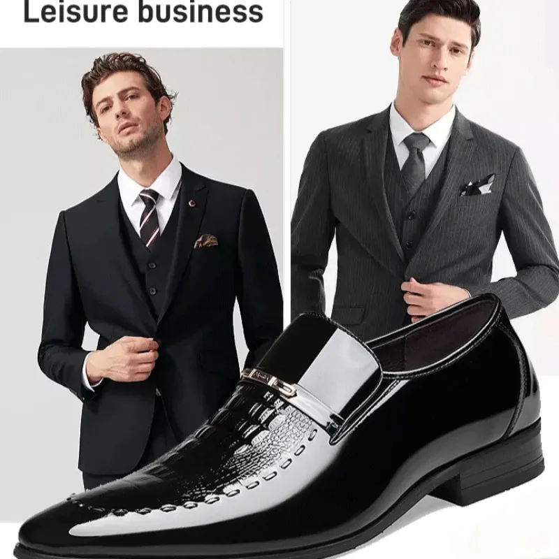 

Men's Patent Leather Business Shoes in Crocodile Pattern