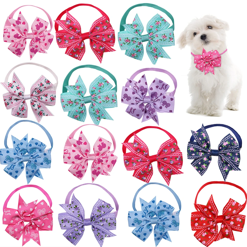60pcs Spring Pet Puppy Dog Accessories Pet Dog Bow Tie Flower Bowknot Dog Bowtie Collar Pet Dog Grooming  Products for Small Dog