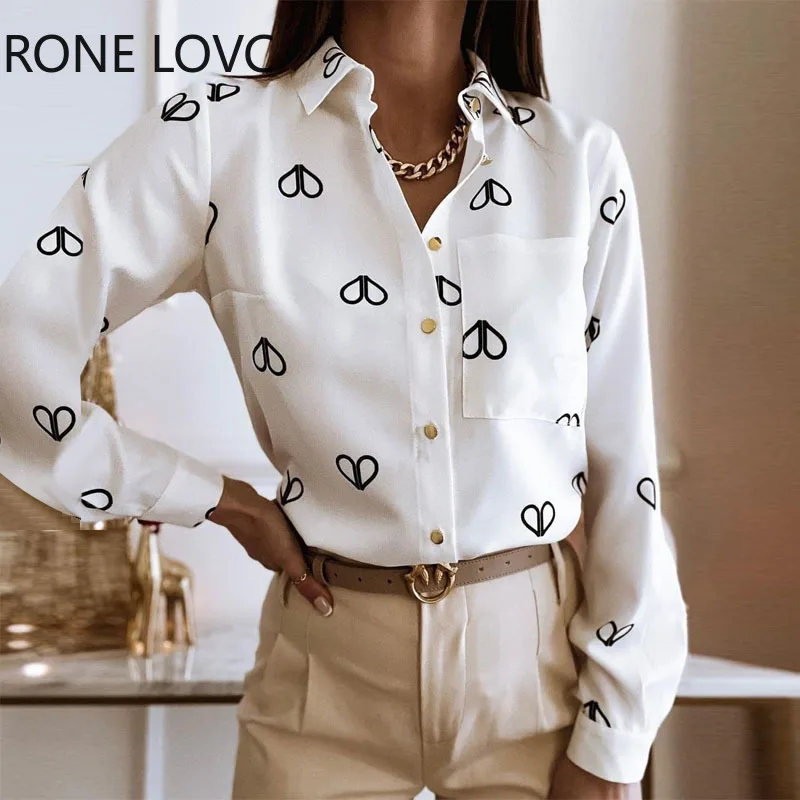 

Women Chic Elegant Long Sleeves All Over Print with Clippers Pattern Button Women Blouse Top