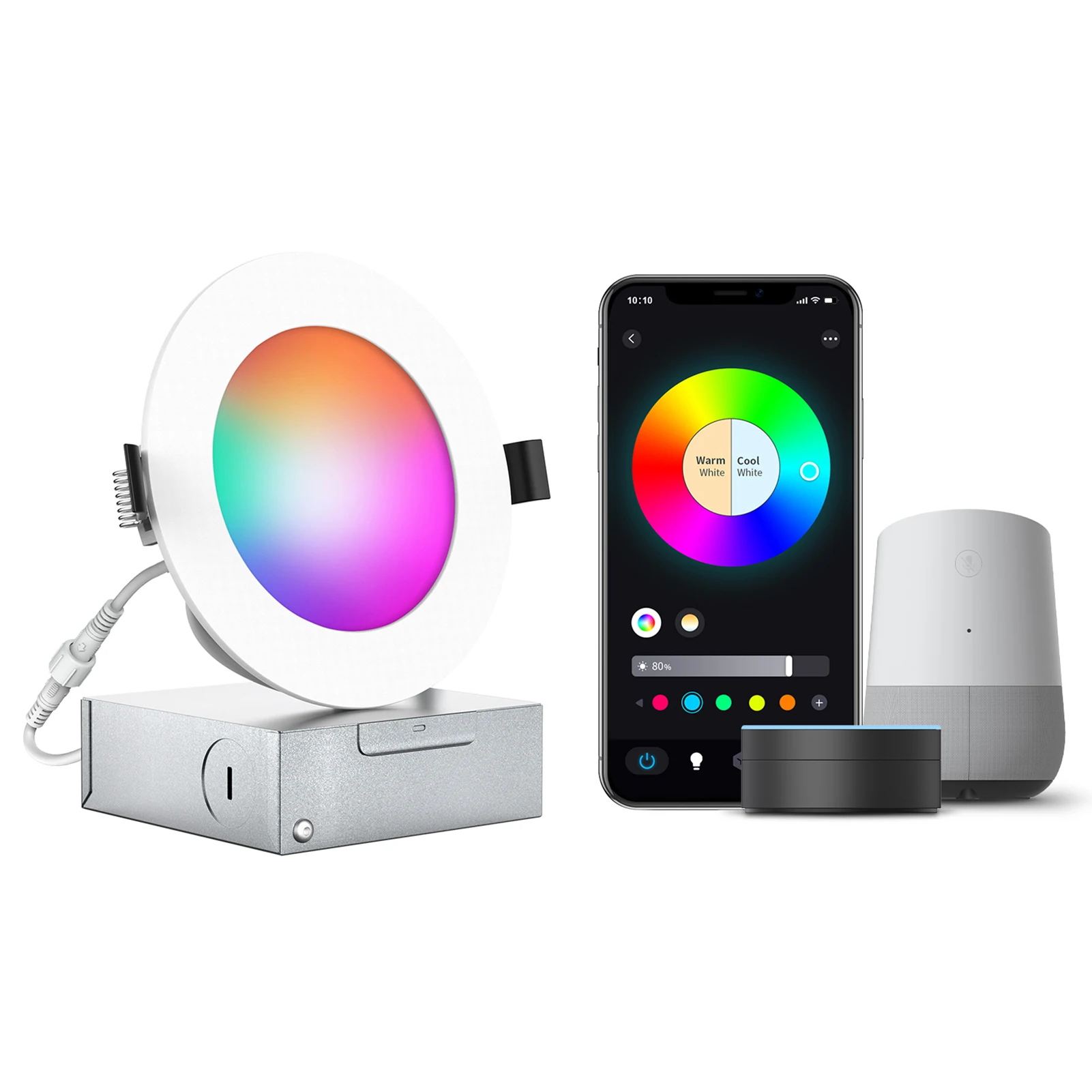 

A C100-130V 9W LEDs RGB+CCT 4Inches Intelligent Recessed Lighting Downlight Wirelessly for Living Room Bedroom DIY Color Light