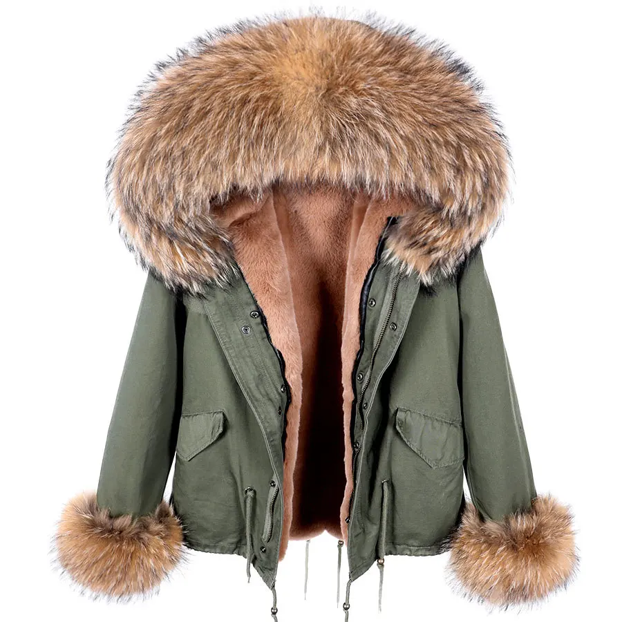 maomaokong 2022 Winter Women's jacket fur coat Natural real Fox fur collar parka  Faux Fur Lining Short Jacket