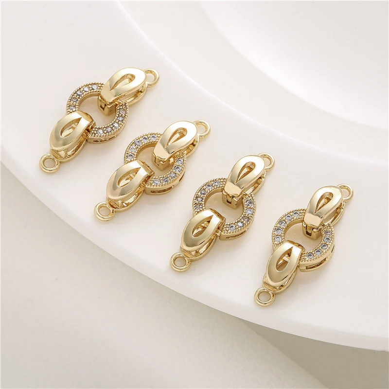 

Brass Micro Pave Cubic Zircon Fold Over Clasps Extender Clasp Connector for Diy Pearl Bracelet Anklet Jewelry Making Accessories